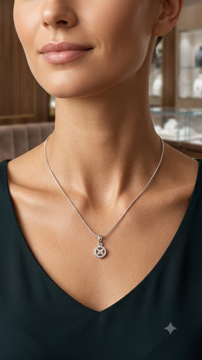 925 Silver Butterfly Medallion Pendant With Chain – Sparkling Zirconia Clover Halo Charm on Sleek Snake Chain