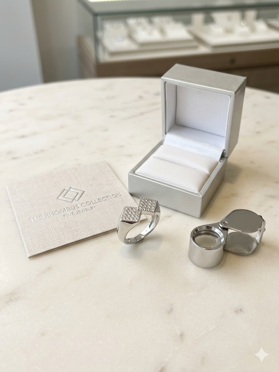 Men’s Elite 925 Sterling Silver Geometric Rhombus Ring – Cubic Zirconia Studded