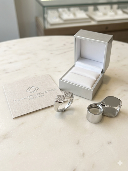 Men’s Elite 925 Sterling Silver Geometric Rhombus Ring – Cubic Zirconia Studded