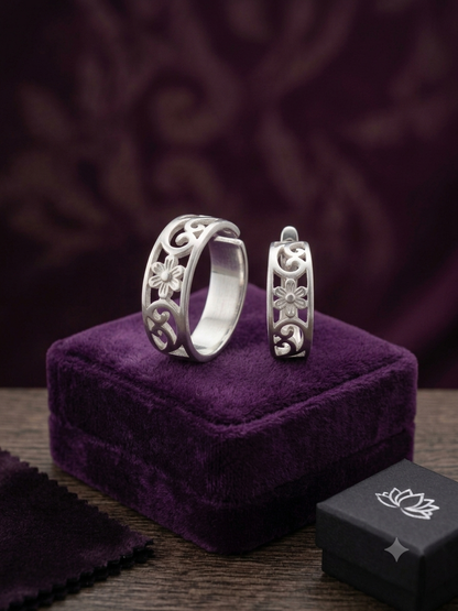 Pure 925 Sterling Silver Floral Filigree Toe Rings (Bichiya) for Women – Adjustable Open-Loop Pair