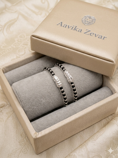 Born baby Silver bangle pair in blackbeeds