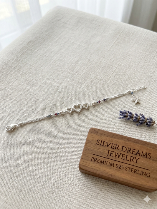 Aavikazevar Minimal Silver Bracelet | Timeless three layer Silver hand mangalsutra for Everyday Elegance