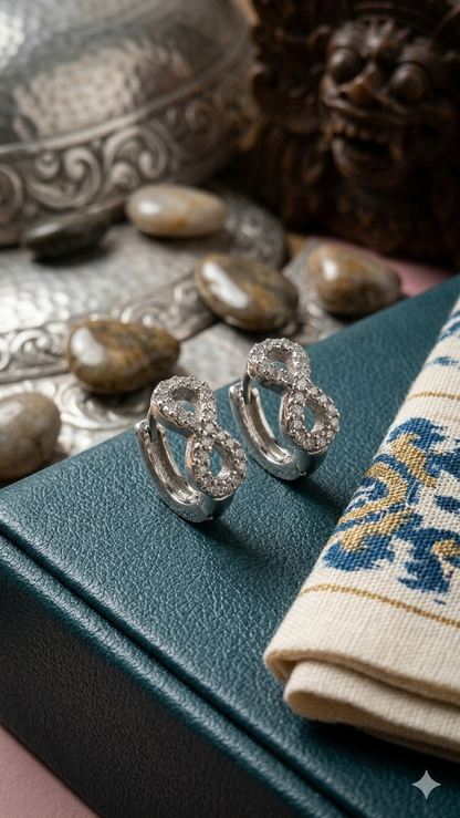 925 Sterling Silver Infinity Hoop Earrings | Aavika Zevar Diamond & CZ Bali