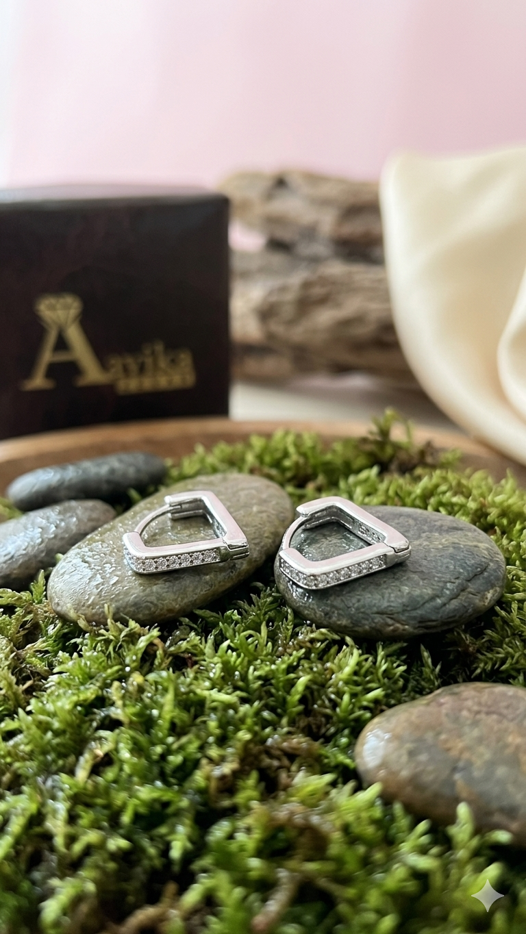 925 Sterling Silver V Shape Hoop Earrings | Aavika Zevar Diamond & CZ V Bali