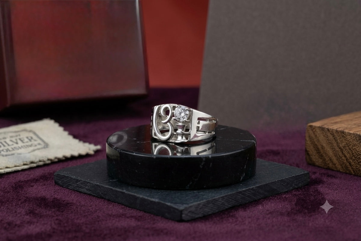 Italian 925 Silver Gents Ring – Aum & Shivji Damru Design