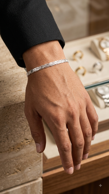 Men’s Silver Greek Key Link Chain Bracelet
