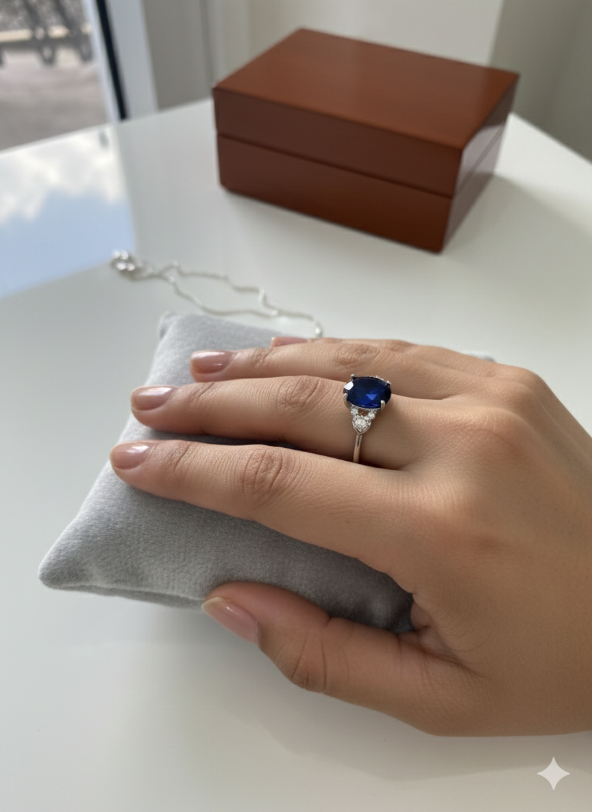 925 Sterling Silver blue Stone Ring for Women | Elegant Daily Wear Silver Ring