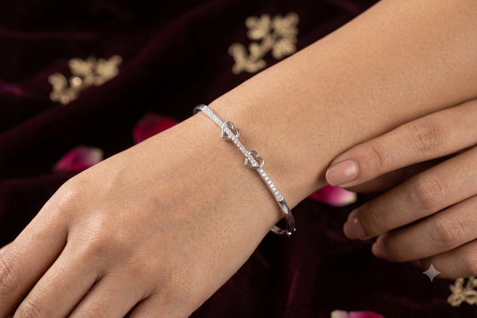 Silver double heart kada for girls