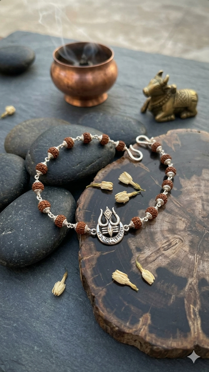 Silver Mahakal Rudraksha Bracelet / rakhi – Lord Shiva Blessing Kada for Men