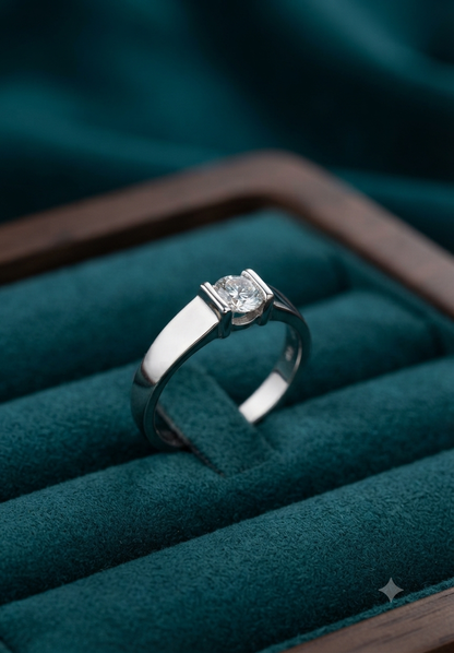 925 Silver Aura Tension-Style Solitaire Band Ring