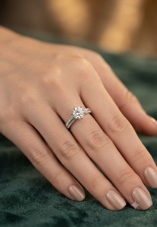 925 Silver Ethereal Split-Shank Brilliant Solitaire Ring