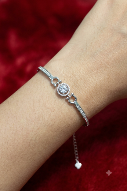 925 Sterling Silver Halo Solitaire Adjustable Cuff Bangle Bracelet with Micro-Pavé CZ for Women