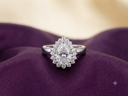 Pear Cut Moissanite Halo Engagement Ring