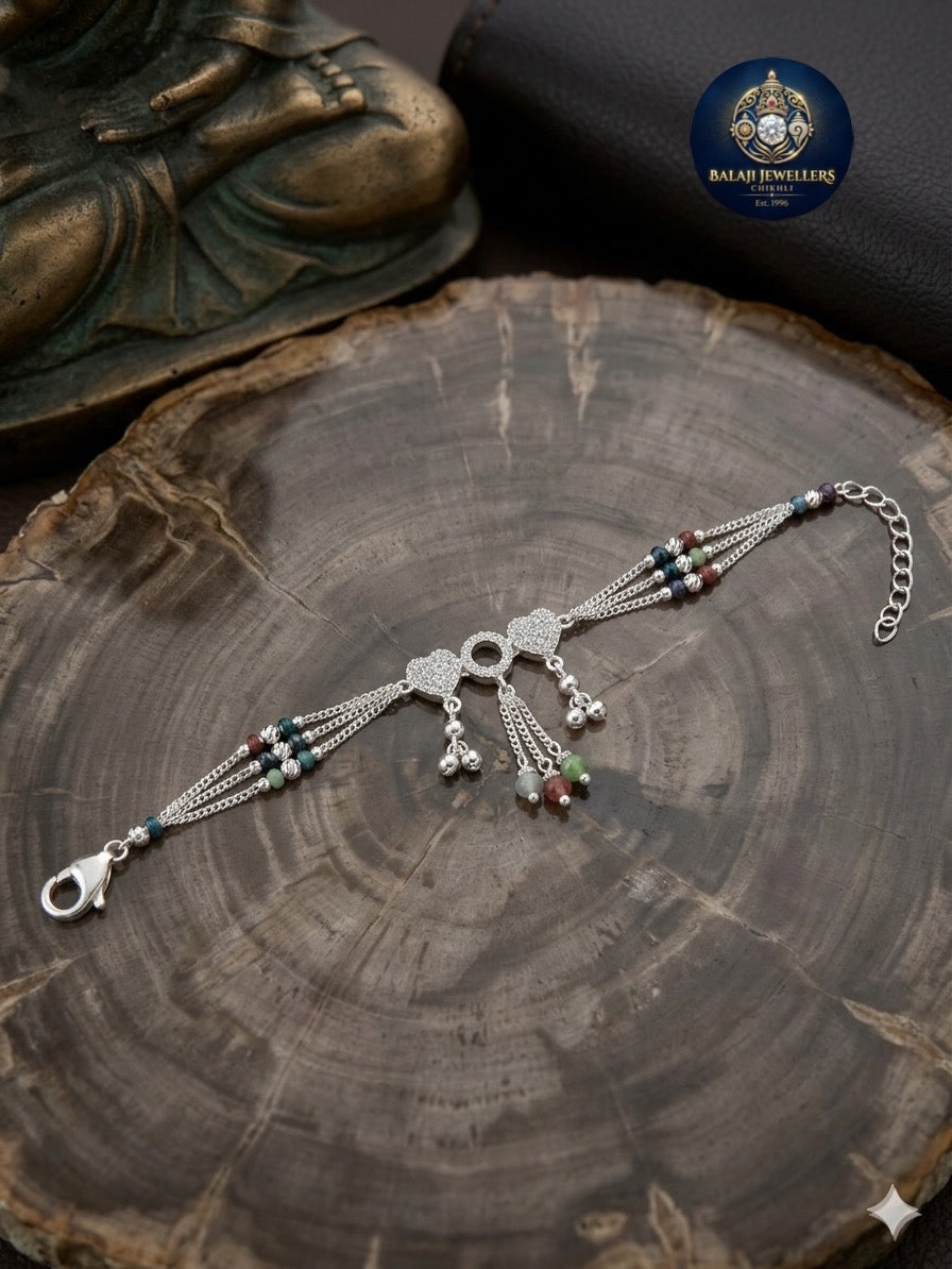 Aavikazevar Minimal Silver Bracelet | Timeless three layer Silver hand mangalsutra for Everyday Elegance