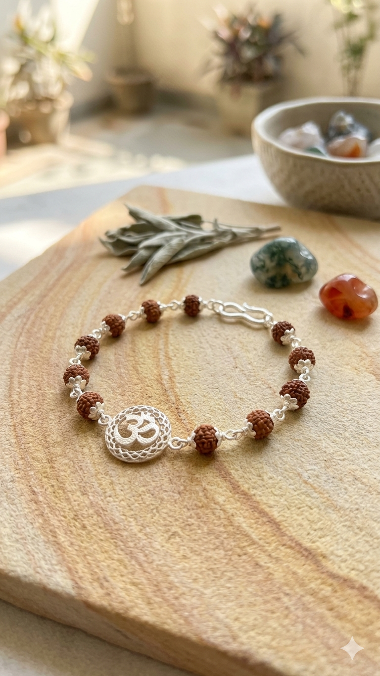 Silver Aum Rudraksha Bracelet / rakhi