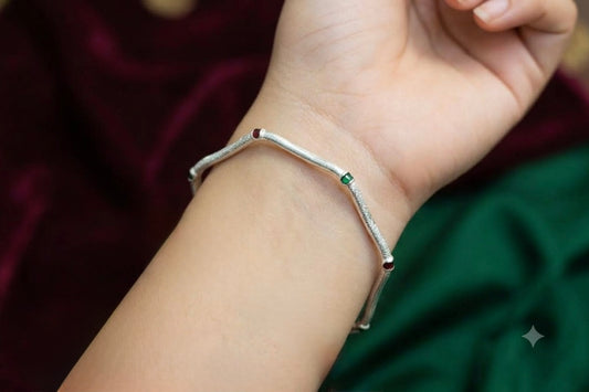Geometric Diamond-Cut Kids Silver Bangle Pair (2 to 4 year age)
