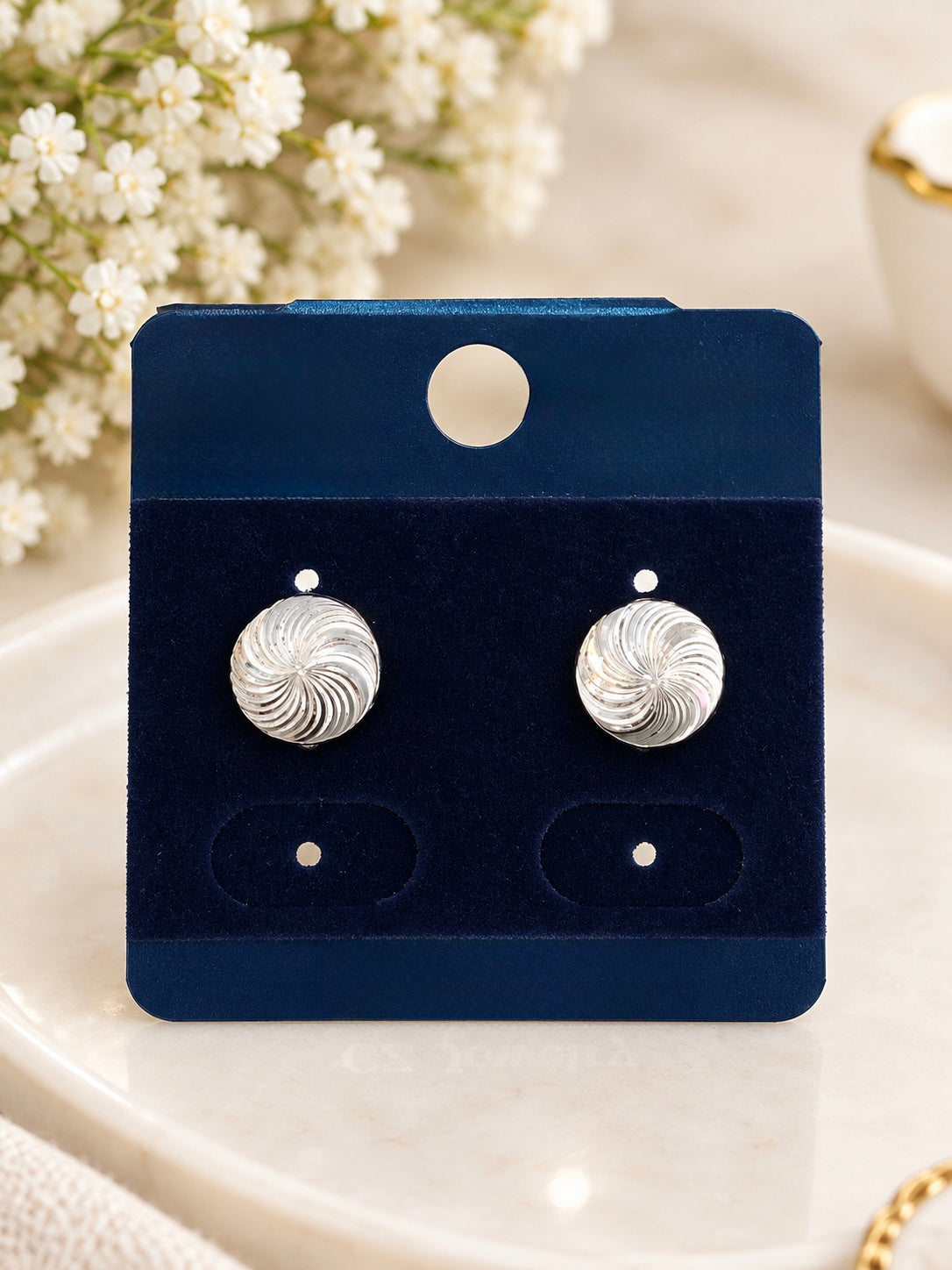 925 Sterling Silver Swirl Diamond-Cut Button Stud Earrings