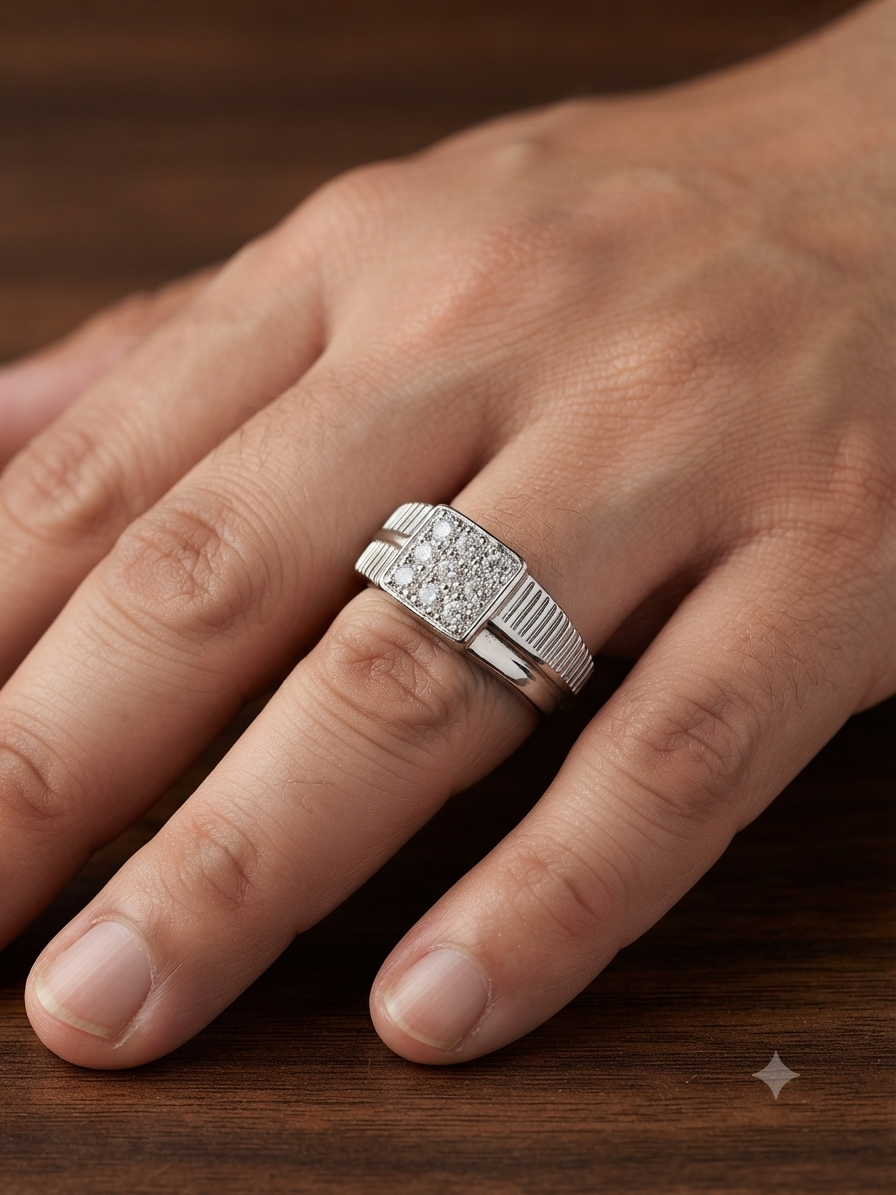 Men’s Square Cluster Zirconia Sterling Silver Ring