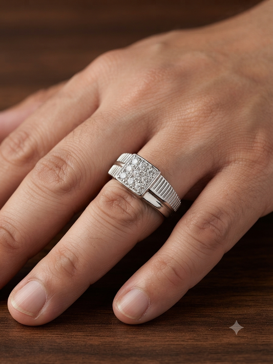 Men’s Square Cluster Zirconia Sterling Silver Ring