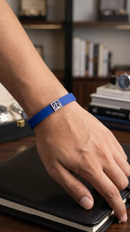 Royal blue Silicone Belt Silver Trishul Charm Bracelet Rakhi