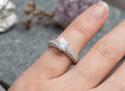 Women's Classic Solitaire Diamond CZ Ring / Elegant Silver Engagement Band