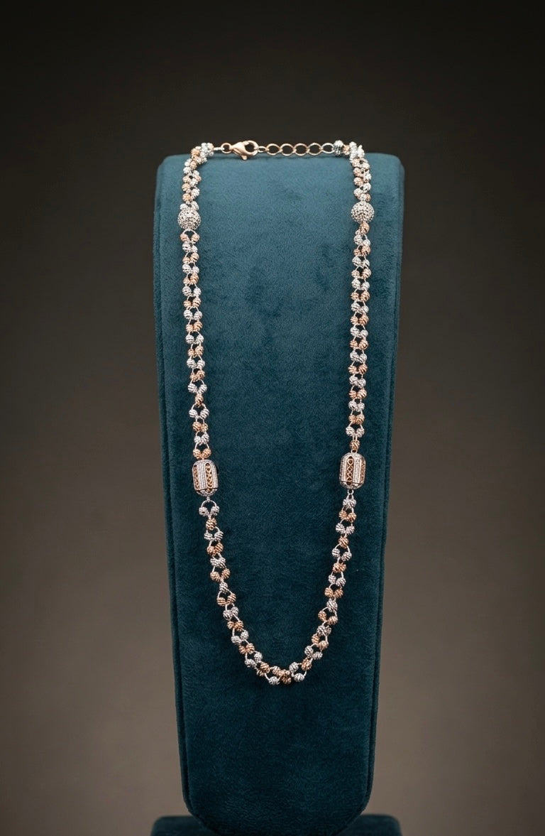 Dual-Tone Textured Beaded Link Necklace / chain