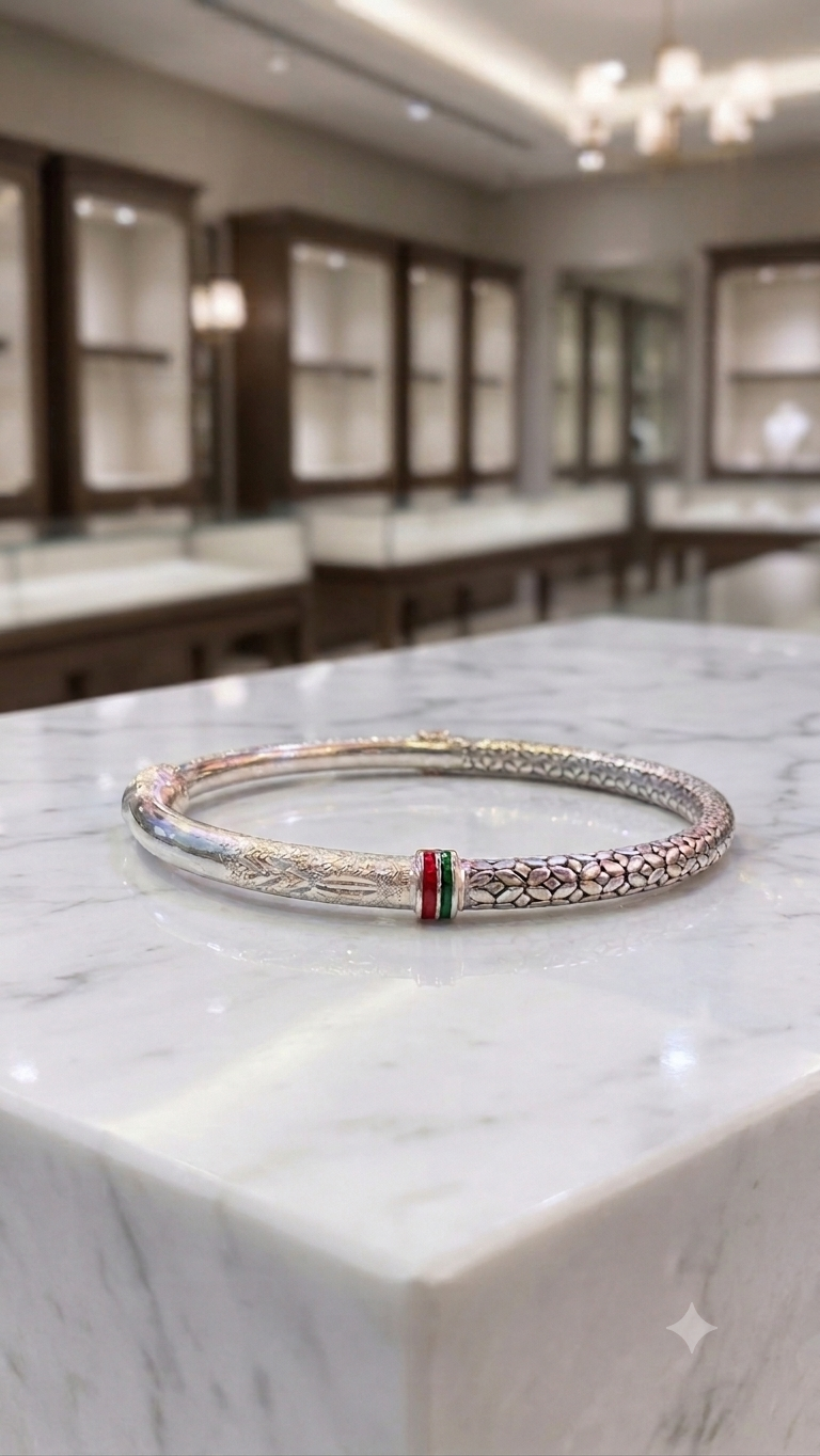 Silver Bangle with Textured Accents (one peice)