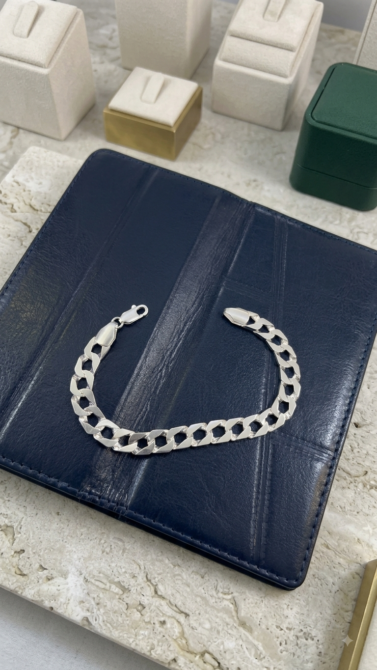 Silver Curb Chain Bracelet – Classic Diamond-Cut Link Bracelet for Men