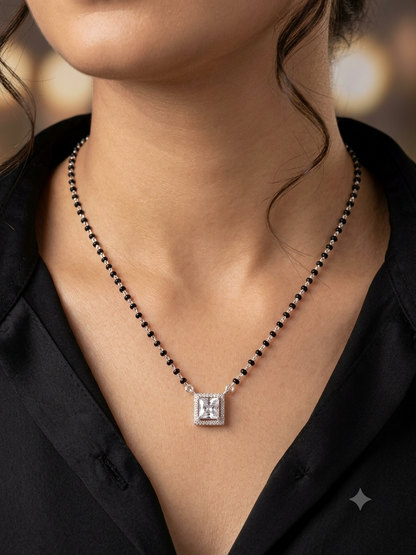 Stylish square Pendant Silver Mangalsutra for Women