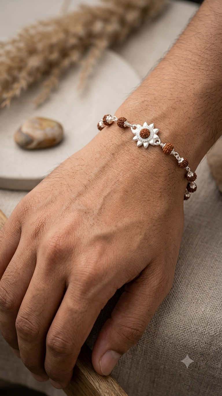Silver Floral Rudraksha Bracelet