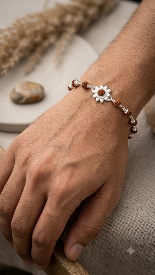 Silver Floral Rudraksha Bracelet