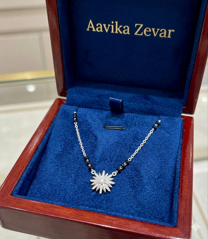 Italian Silver 925 Hallmarked Mangalsutra for Women |CZ Pendant | Black Beads Chain | Daily Wear & Gift for Wife