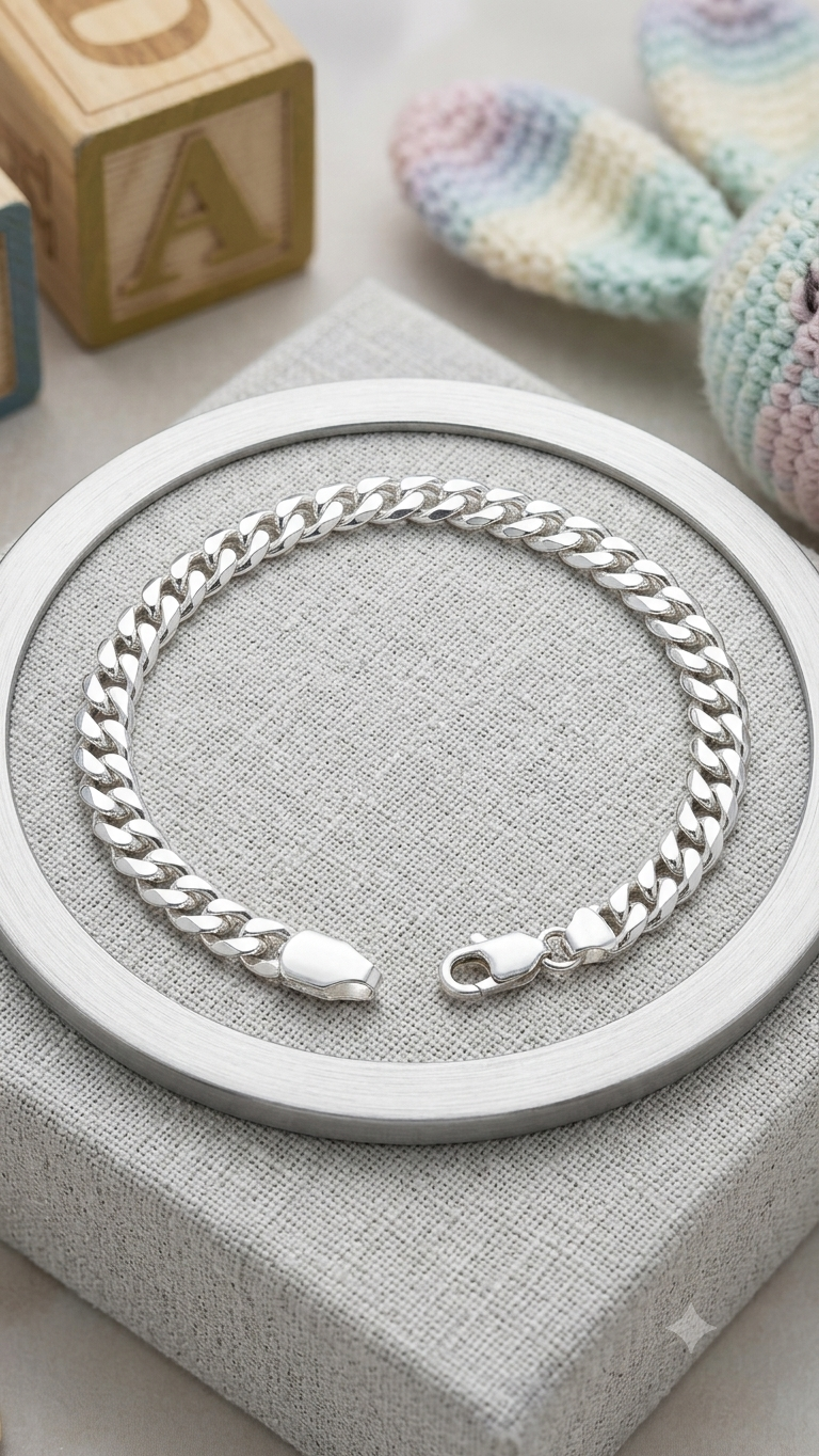 Silver Baby Cuban Curb Link Bracelet – Hypoallergenic Keepsake Jewelry for Infants & Toddlers