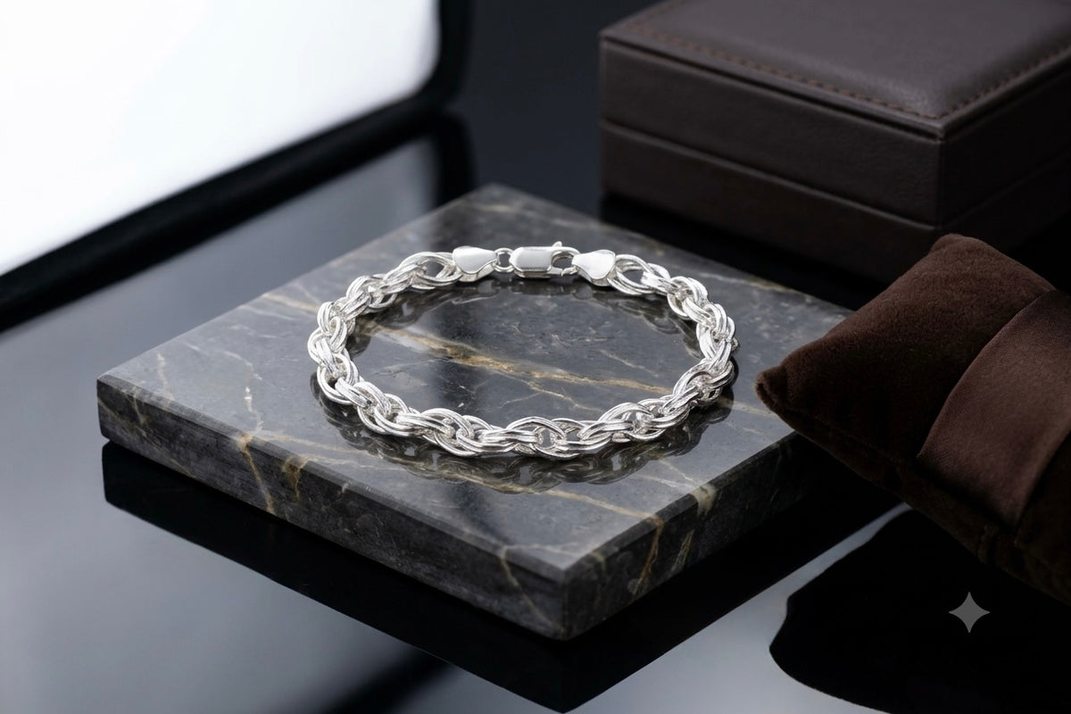Silver Men’s Bracelet | Stylish Interlinked Knot Chain Bracelet for Men | Classic Daily Wear Silver Kada Bracelet