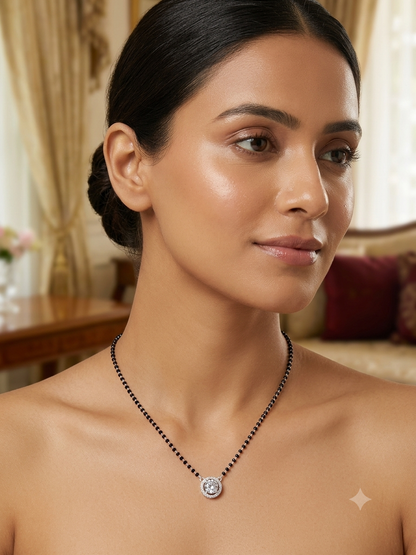 Stylish Oval Pendant Silver Mangalsutra for Women
