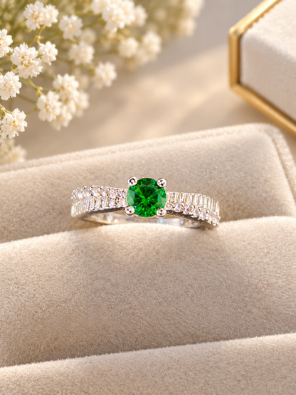 925 Silver Emerald Radiance Baguette Solitaire Ring