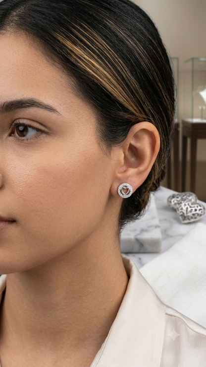 Sparkling Halo Open Heart Stud Earrings