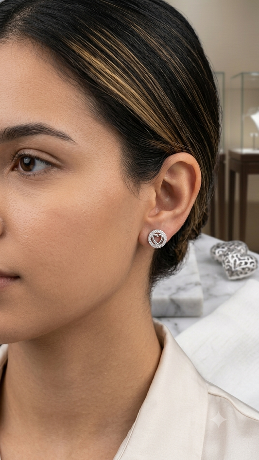 Sparkling Halo Open Heart Stud Earrings