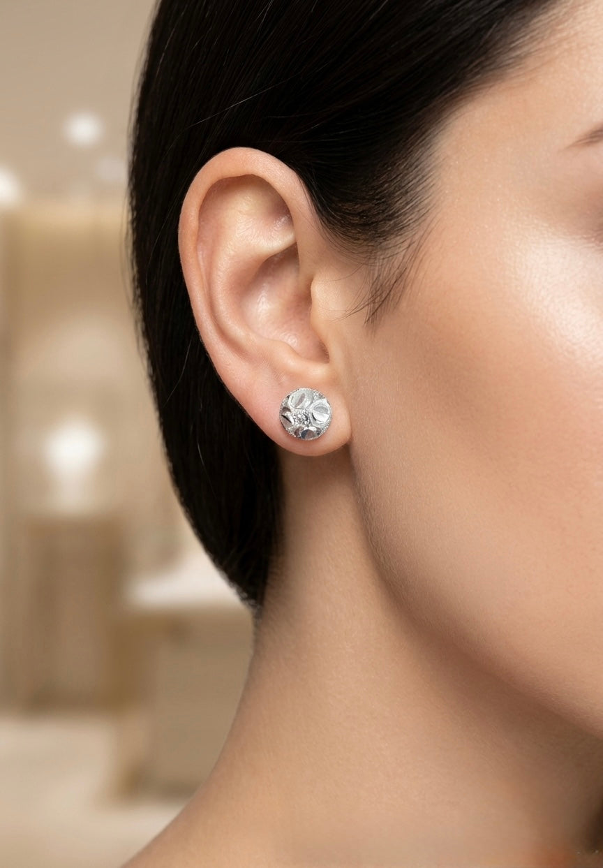 Diamond-Cut Textured Round Ball Stud Earrings in 925 Sterling Silver