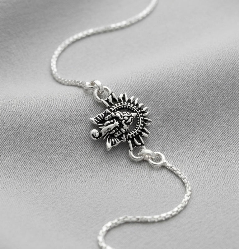 Handcrafted Silver Floral Mandala Bracelet / Rakhi with Turquoise Accents