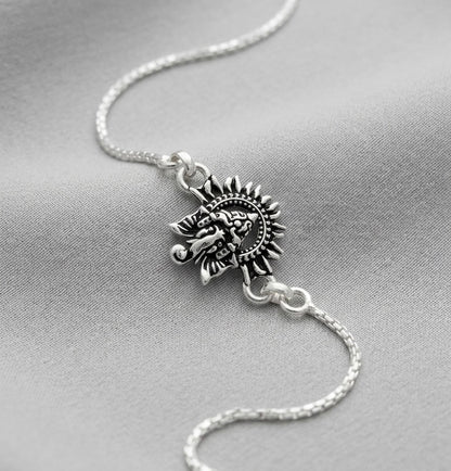 Handcrafted Silver Floral Mandala Bracelet / Rakhi with Turquoise Accents