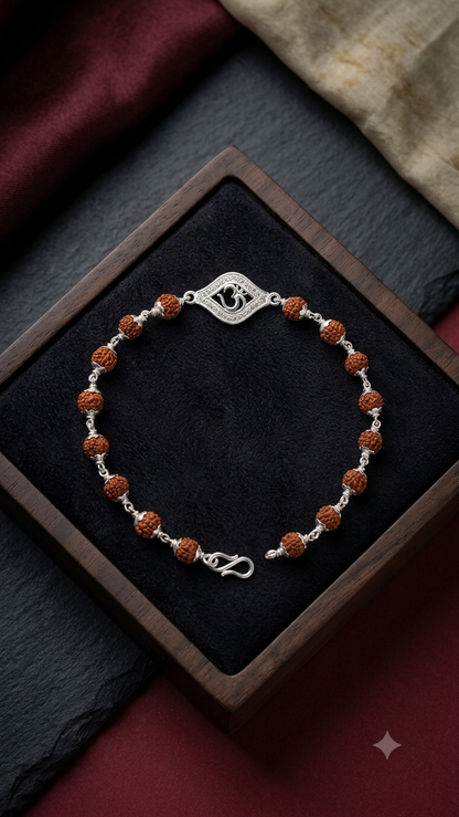 Silver "aum" Rudraksha Rakhi