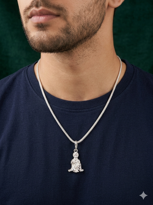 Silver hanumanji Pendant with Sleek Chain