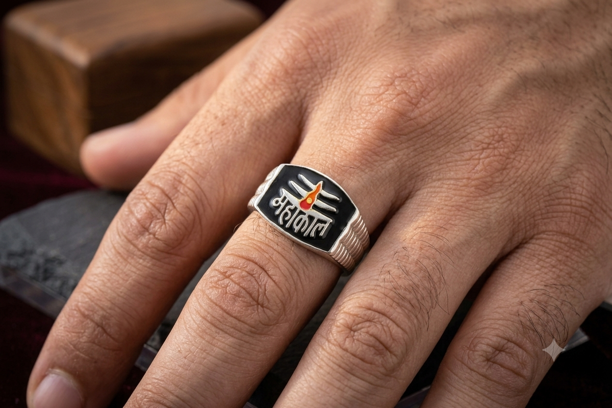Silver Mahakal Letter Ring – Spiritual Statement Ring for Men