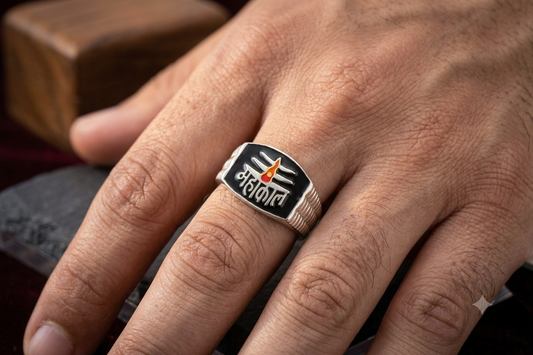 Silver Mahakal Letter Ring – Spiritual Statement Ring for Men