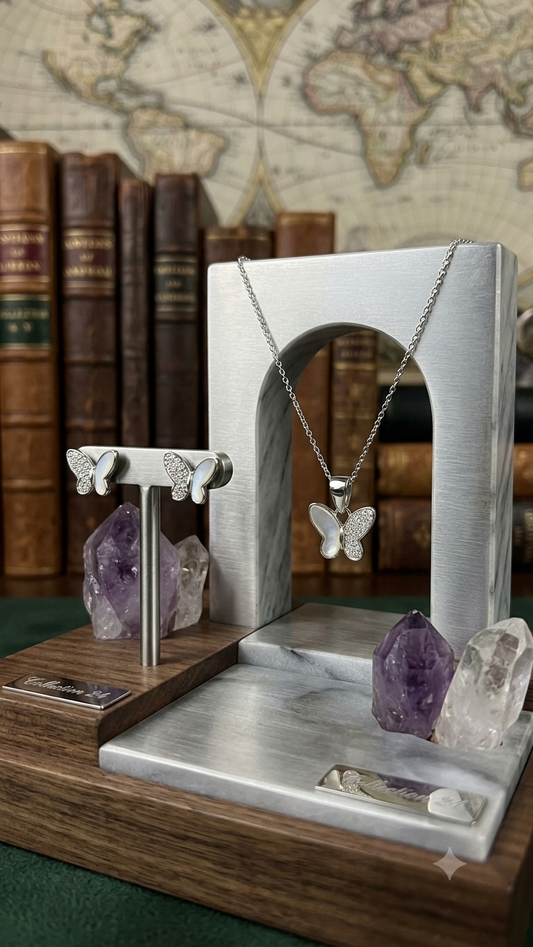925 Silver butterfly Pendant Necklace with Sparkling earring