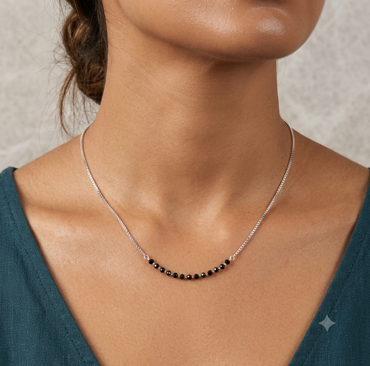 Box Chain Minimalist Curved Bar 925 Silver Mangalsutra