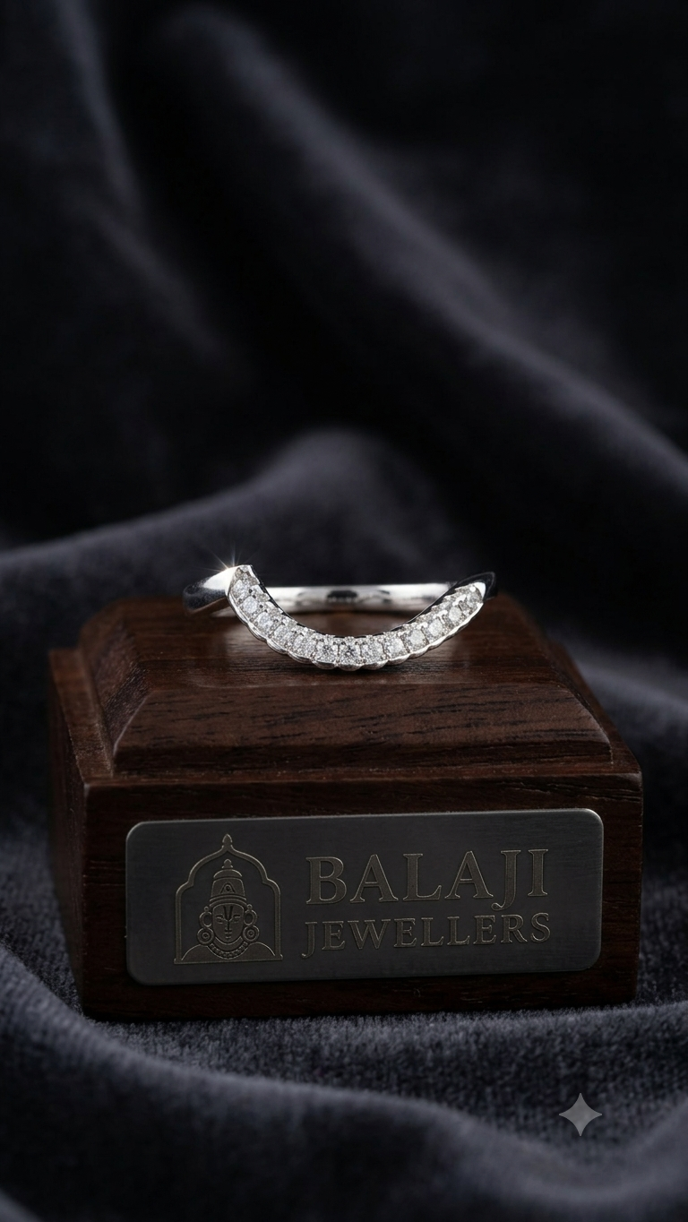 Elegant Curved Diamond V-Band Ring in Sterling Silver
