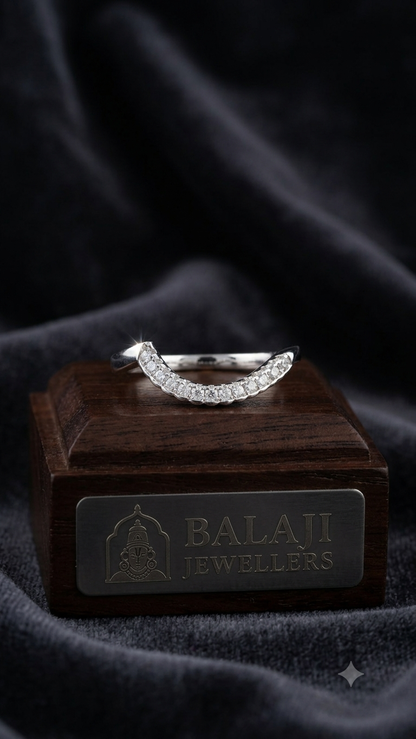 Elegant Curved Diamond V-Band Ring in Sterling Silver