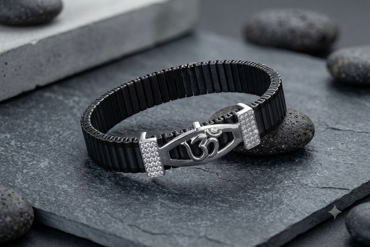 Stylish Rolex-Style Belt with Silver Om Charm – Men's Fashion Accessory